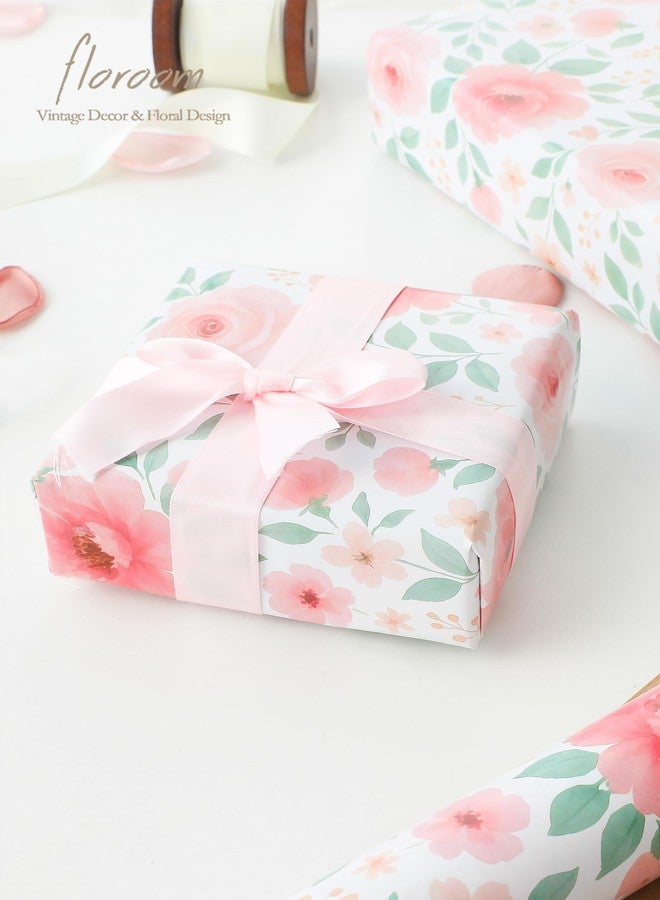 Floroom Floral Wrapping Paper Roll - 17 in. x 33 ft. (47 sq. ft.) Pink Watercolor Rose Flowers Gift Wrap for Weddings, Bridal Showers, Girls' Baby Showers, Mother's Day - Image 5
